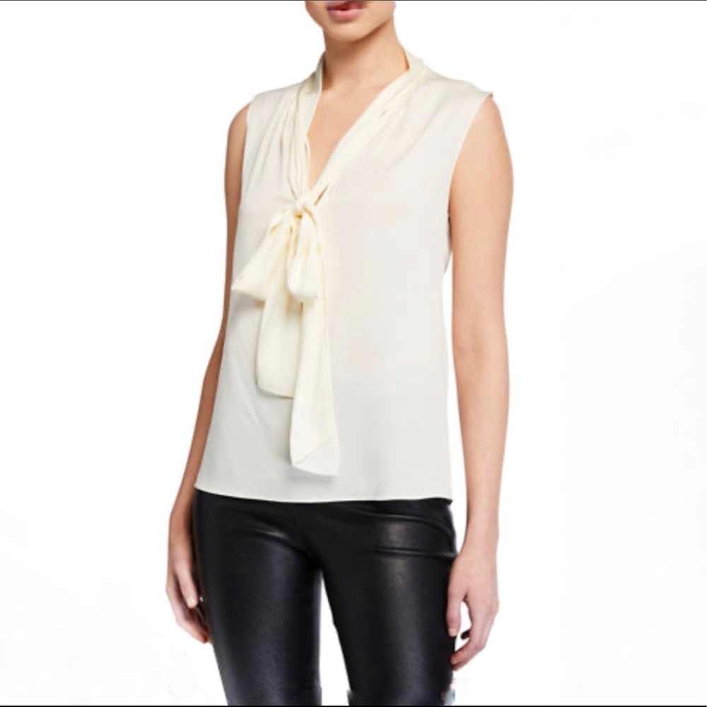 Theory Sleek Mock Shell Tie-Neck Sleeveless Top